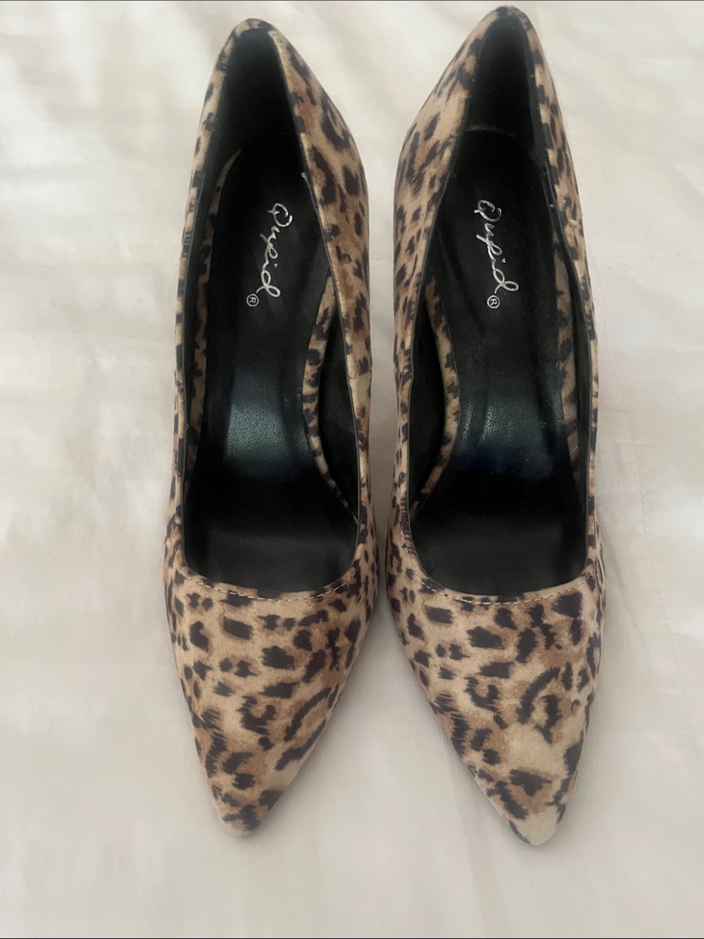 Qupid Leopard Print Pointed Toe Pumps - Brown/Black/Cream
